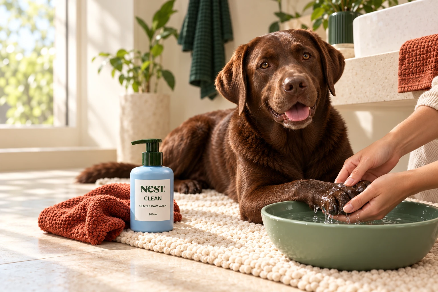 Only a clean Labrador paw being washed with NeST CLEAN