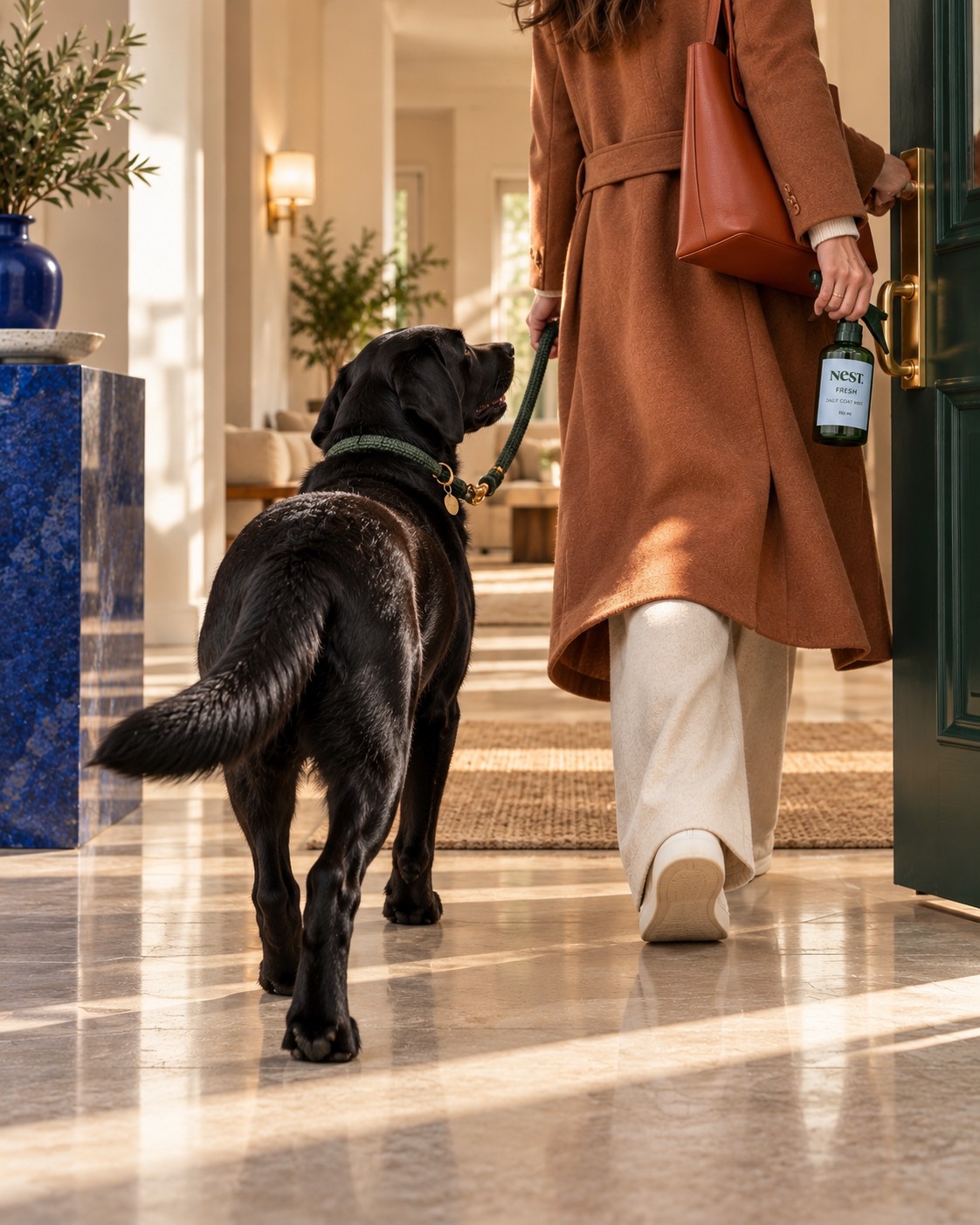 Black Labrador walking into a home with NeST FRESH