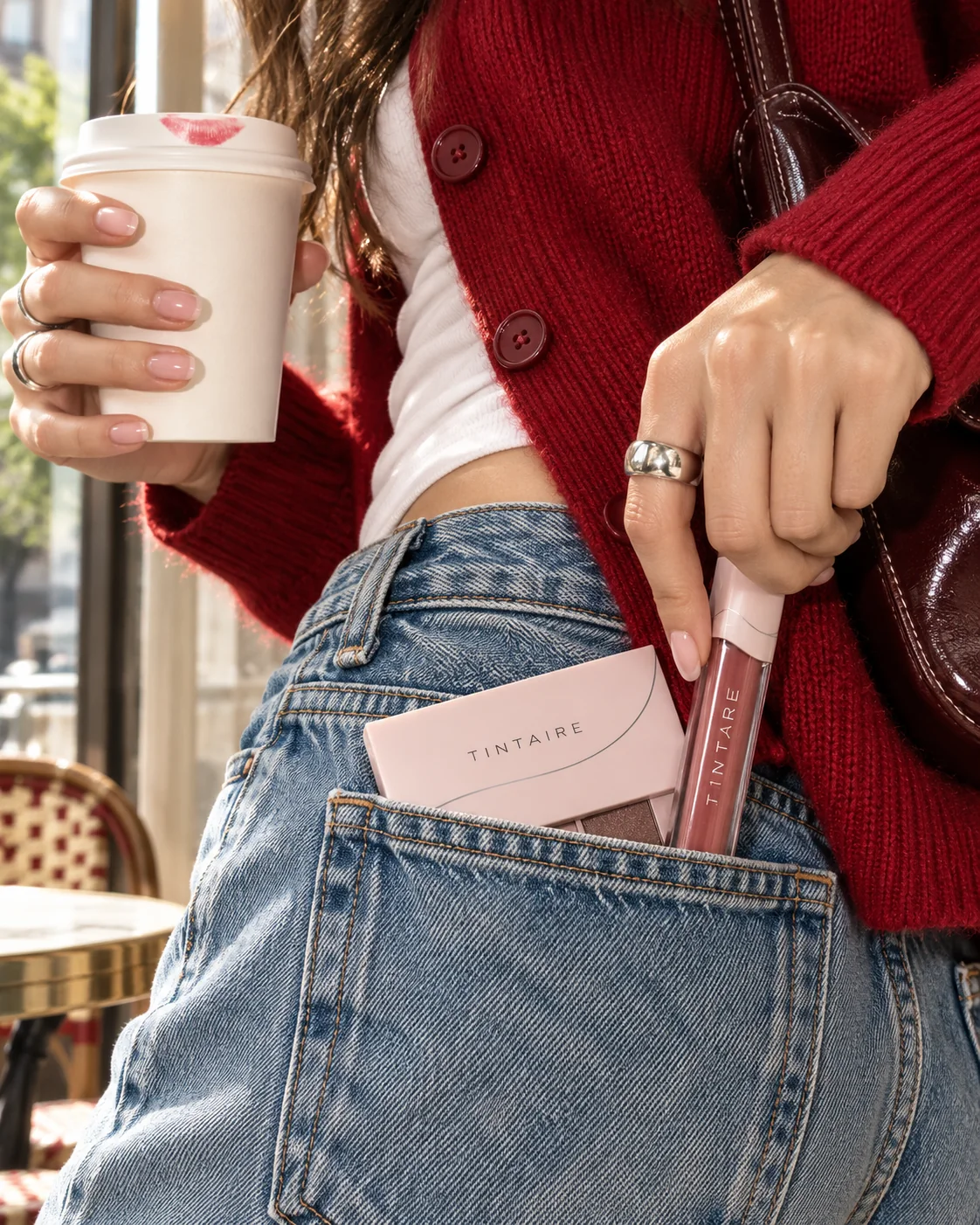 TINTAIRE palette and lip colour carried on a daytime coffee run